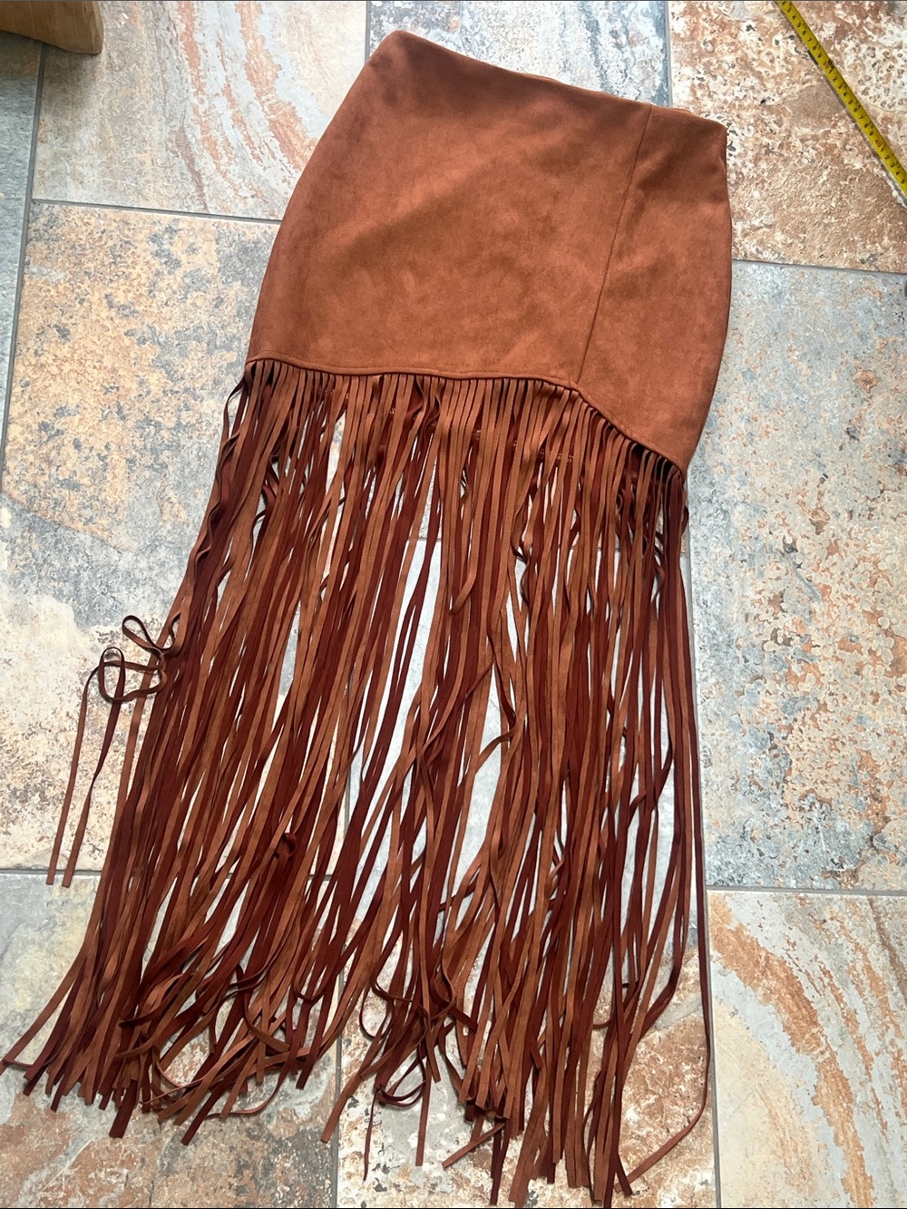 Fringe Suede-Look Mini Skirt in Rust